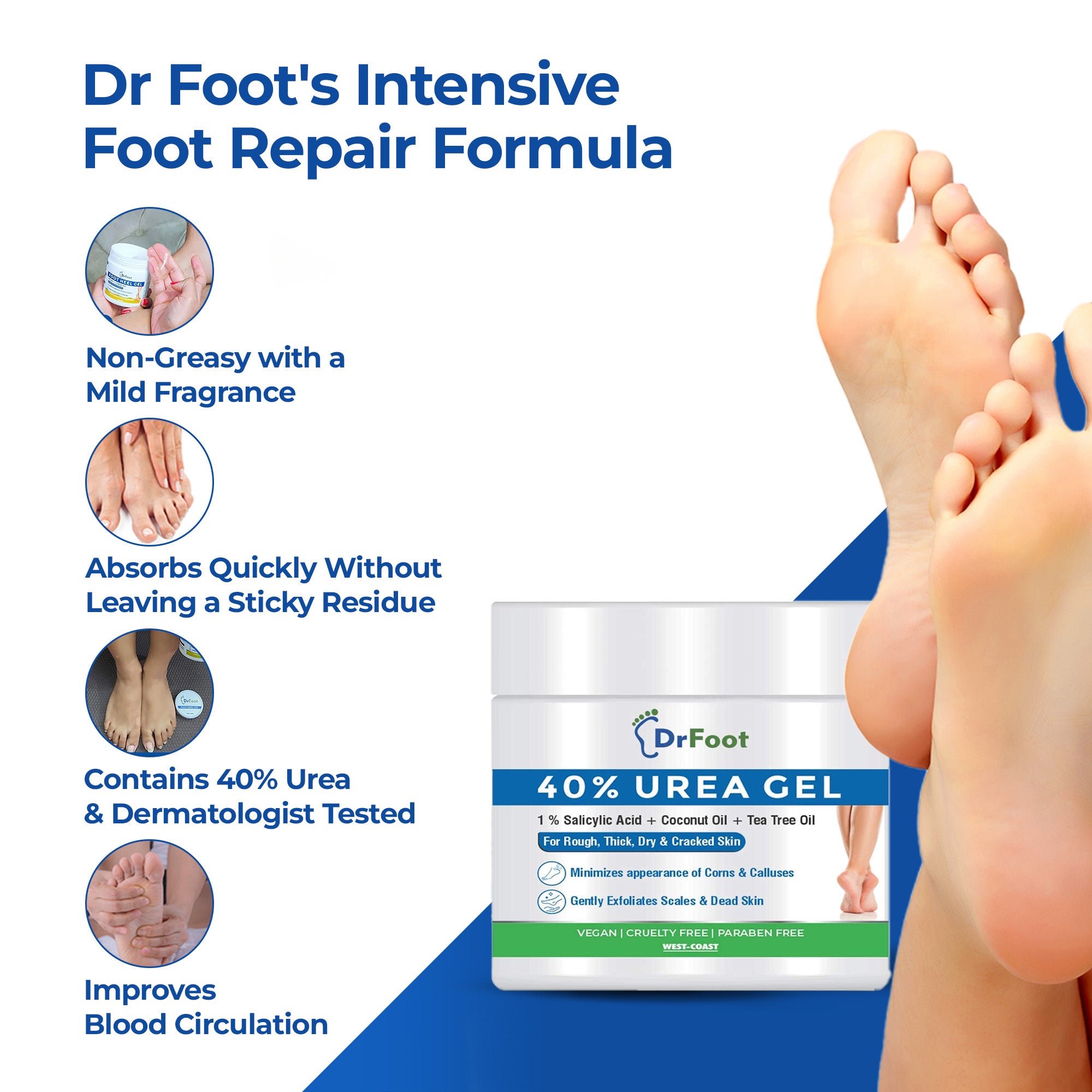 40% Urea Gel: Unisex Foot Cream for Cracked Heels 100ml Lightweight Non-Greasy