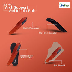 Dr Foot Arch Support Gel Insole Pair | For All-Day Comfort | Shoe Inserts for Flat Feet, Plantar Fasciitis, High Arch, Foot Pain | Full-Length Orthotics | For Men & Women – 1 Pair (Medium Size)