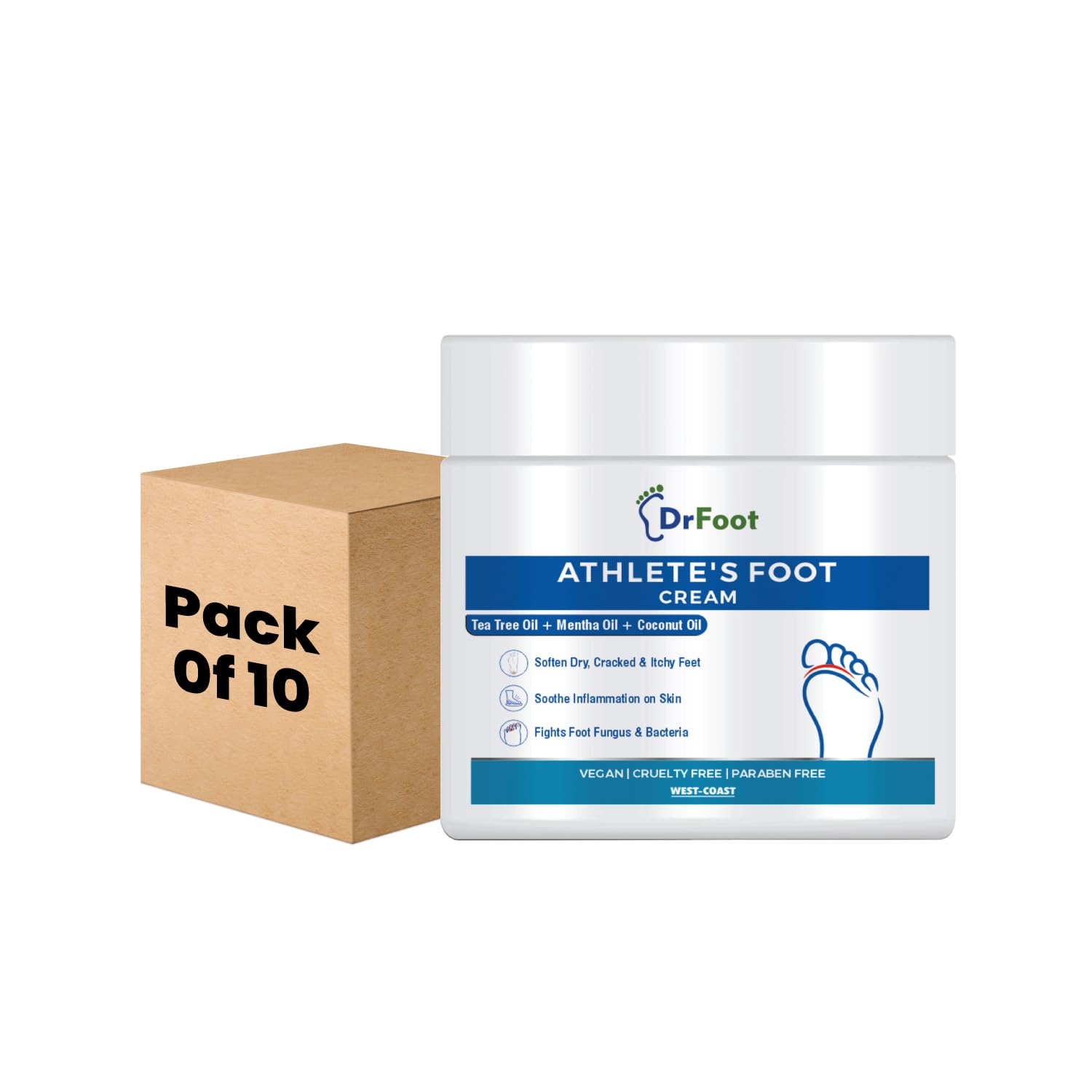Dr Foot Athlete’s Foot Cream, Especially for the Athlete’s Feet, With the Goodness of Tea Tree Oil, Menthol Oil, Coconut Oil, Neem Oil, Apple Cider Vinegar, Vitamin E Oil - 100gm (Pack of 10)