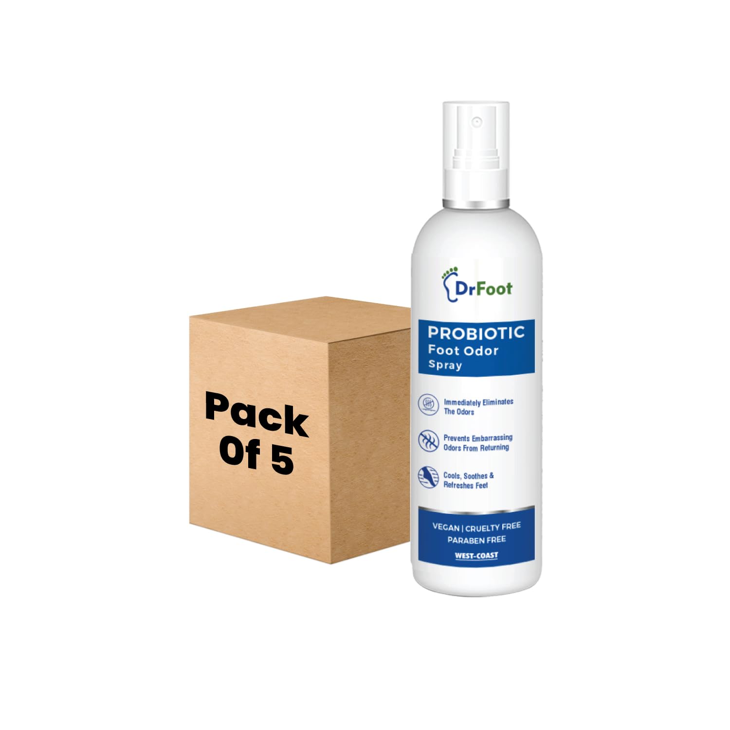 Dr Foot Probiotic Foot Odor Spray Helps to remove Feet & Shoes Worst Odors, Cools, Soothes & Refreshes Feet with the goodness of Lemon Grass Oil, Tea Tree Oil - 100ml (Pack of 5)
