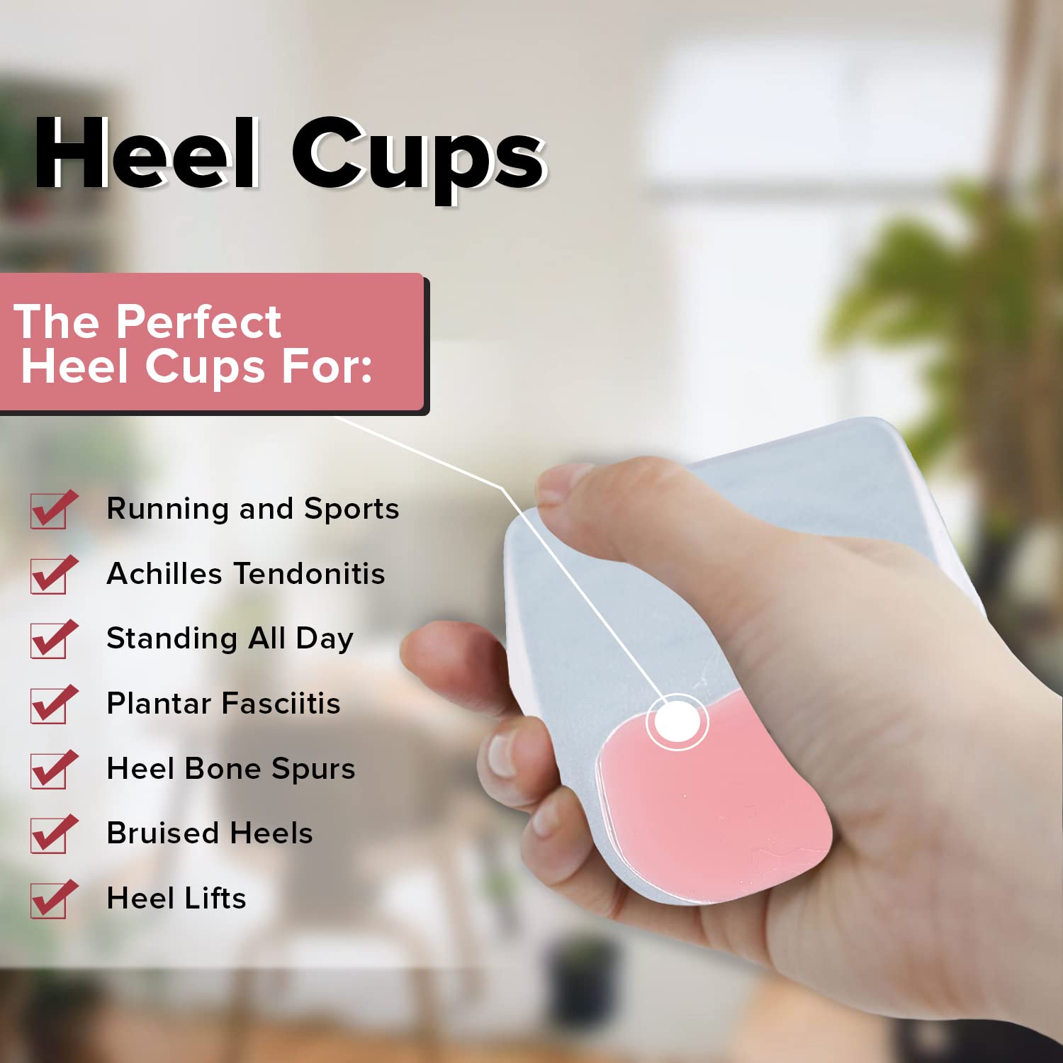 Dr Foot Gel Heel Cups Pair | Cushion & Soft Heel Pads For Heel Pain, Plantar Fasciitis, Ankle Pain & Achilles Pain | All Day Comfort & Shock Absorbing Support | For Women– 1 Pair (Pack of 2)