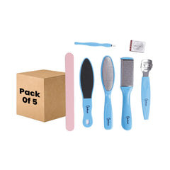 Dr Foot Pedicure Tools for Feet - 8 in 1 Pedicure Kit | Foot Scrubber for Dead Skin, Callus Remover, Foot Scraper, Foot File, Pitchfork, Filer for Nail Repair - 1 Set (Pack of 5)