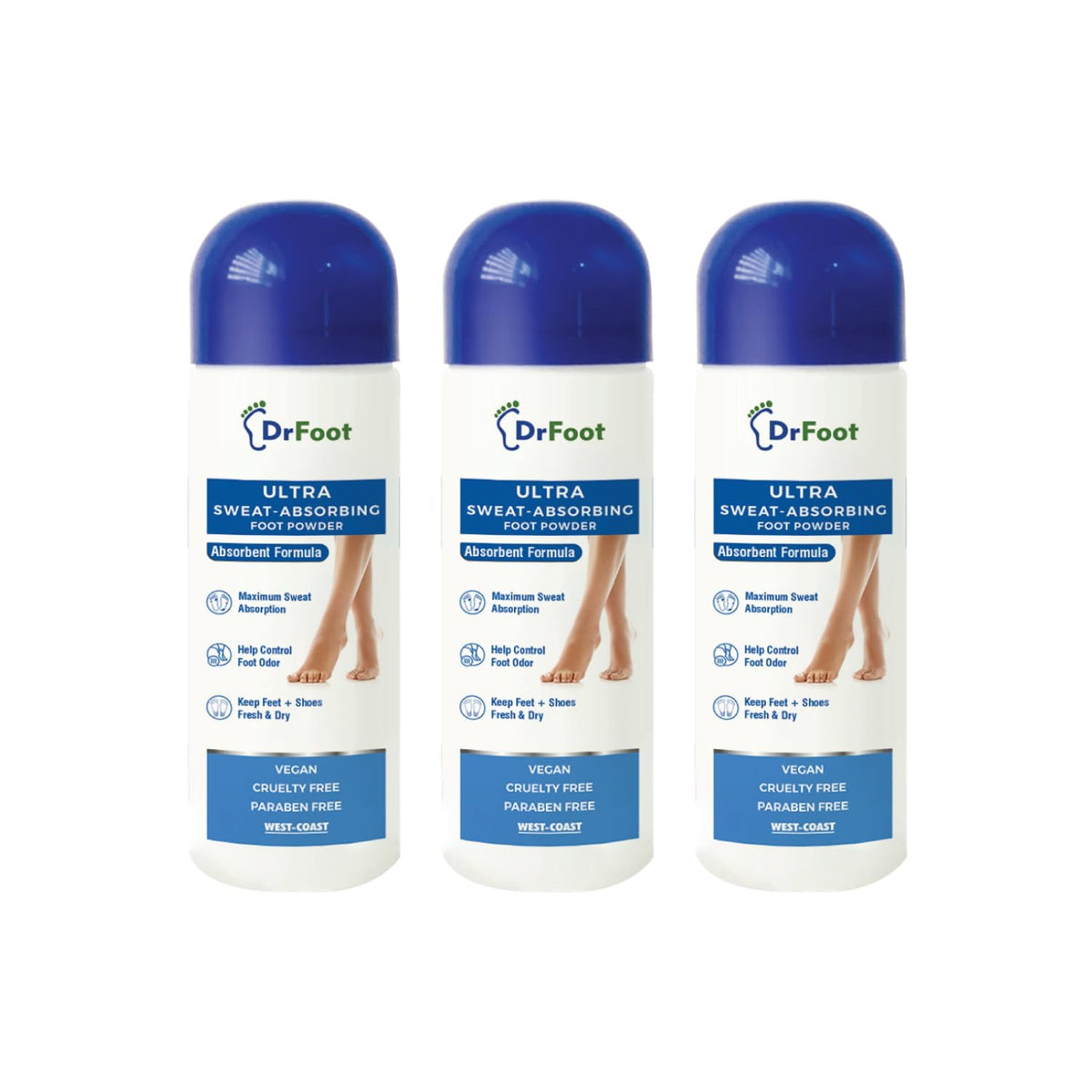 Dr Foot Ultra Sweat Absorbing Foot Powder Helps to remove Sweaty Feet with Unique Absorbent Formula with Zinc Oxide, Tricalcium Phosphate - 100 Gm (Pack of 3)
