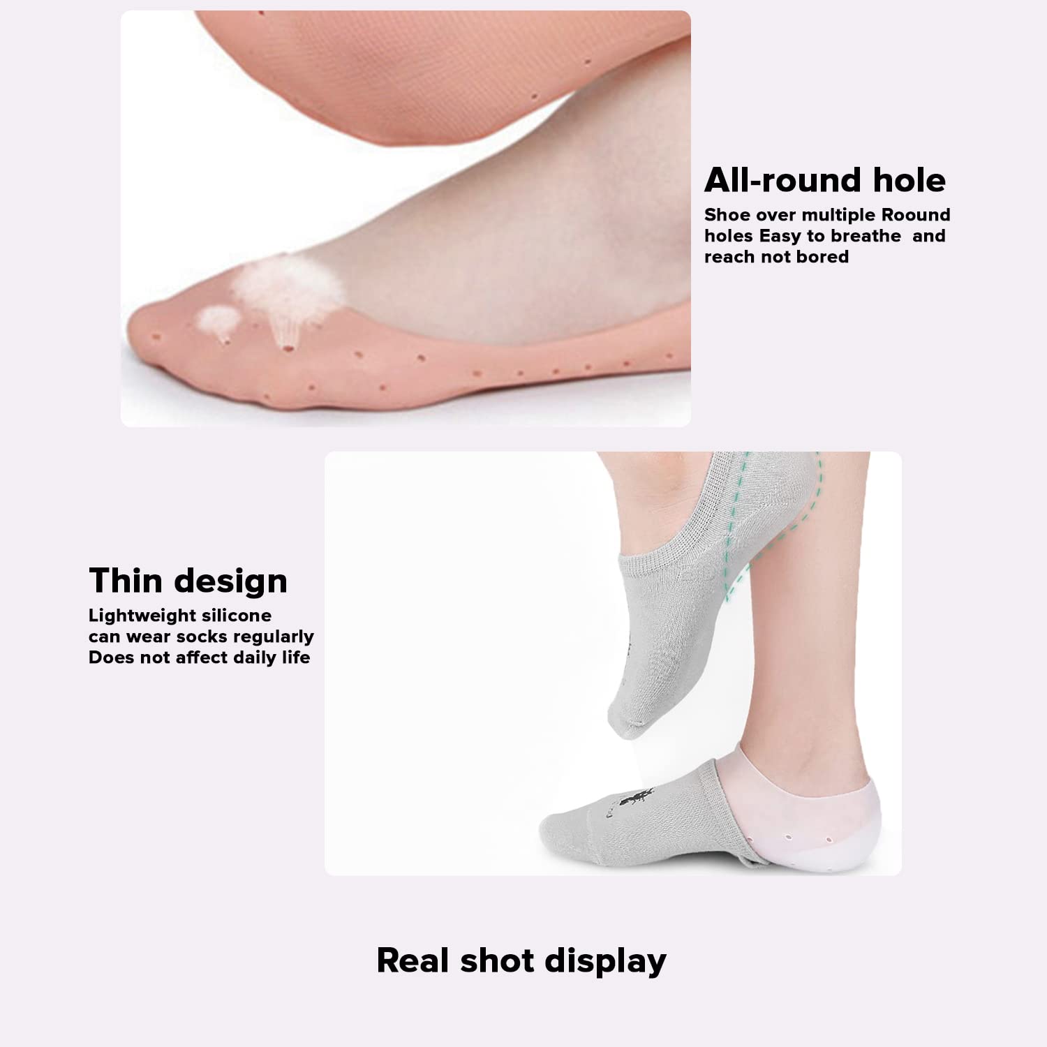 Dr Foot Silicone Moisturizing Heel Socks | For Dry, Cracked Heels, Rough Skin, Dead Skin, Calluses Remover | For Both Men & Women | Full Length, Large Size – 1 Pair (Pack of 10)