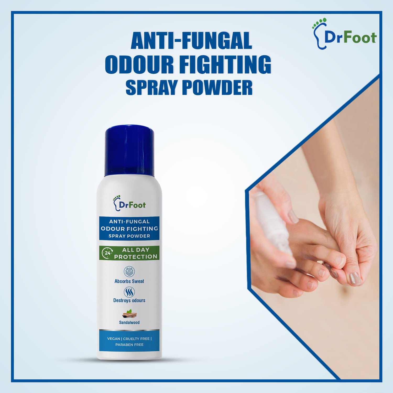Dr Foot Anti-Fungal Odour Fighting Spray Powder with Neem Powder, Menthol Oil & Sandalwood | Ultimate Odour Neutralizer| Removes Bad Smell & Keep your foot Fresh and Dry – 130ml / 80gm (Pack of 5)