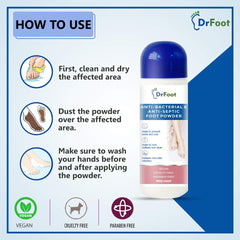 Dr Foot Antibacterial & Antiseptic Foot Powder for Helps to Prevent Burns and Cuts|Reduces Foot Skin Infection – 100gm