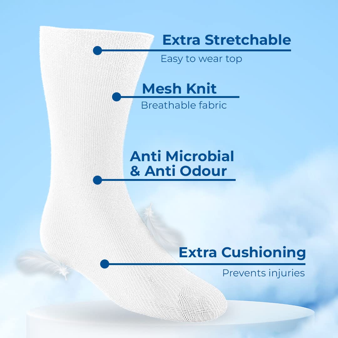 Dr Foot Diabetic & Arthritis Socks | Anti-Microbial and Anti-Odour Socks | Ultra-Soft Cushioned Sole | Premium Combed Cotton | Unisex, Free Size | 2 pairs (Black, White) (Pack of 4)