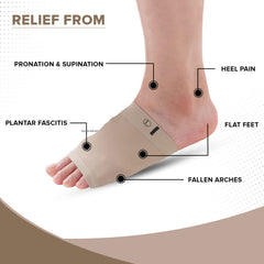 Dr Foot Arch Support Sleeve Cushion | For Plantar Fasciitis, Foot Pain, Muscle Relaxation, Fallen Arches | For Men & Women | Free Size With Beige Color -1 Pair (Pack of 10)