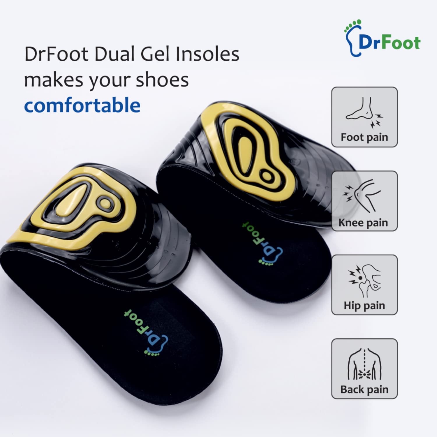 Dr Foot Dual Gel Insoles Anti-Microbial | For Walking, Running, Hiking & Regular Use | All Day Ultra Comfrort & Support & Shock Absorption With Dual Gel Technology | For Men – 1 Pair (Pack of 2)