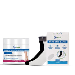 Dr Foot Diabetic Neuropathy Foot Cream L-Arginine -100gm & Diabetic & Arthritis Socks | Anti-Microbial and Anti-Odour Socks | Unisex, Free Size | 2 pairs (Black, White)(Combo)