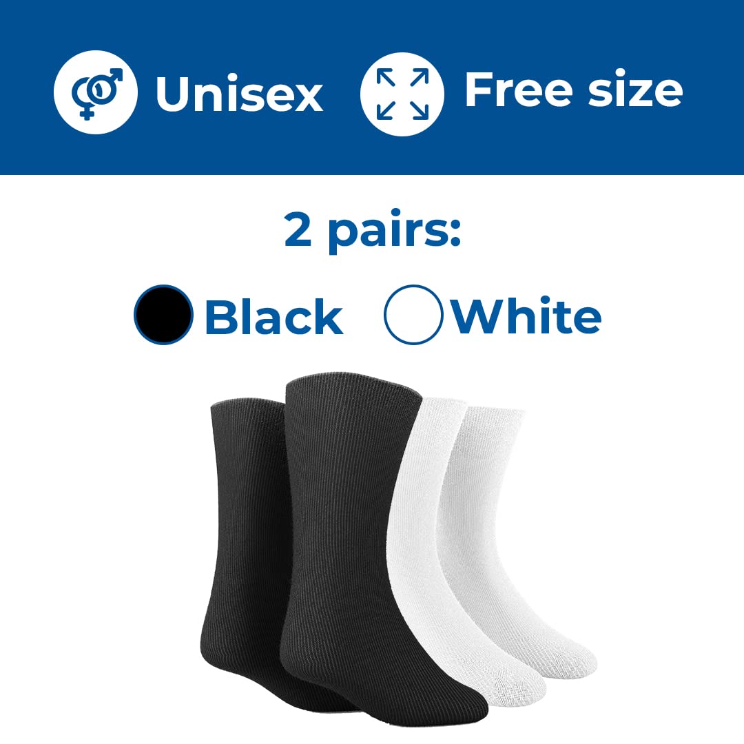 Dr Foot Diabetic & Arthritis Socks | Anti-Microbial and Anti-Odour Socks | Ultra-Soft Cushioned Sole | Premium Combed Cotton | Unisex, Free Size | 2 pairs (Black, White) (Pack of 3)
