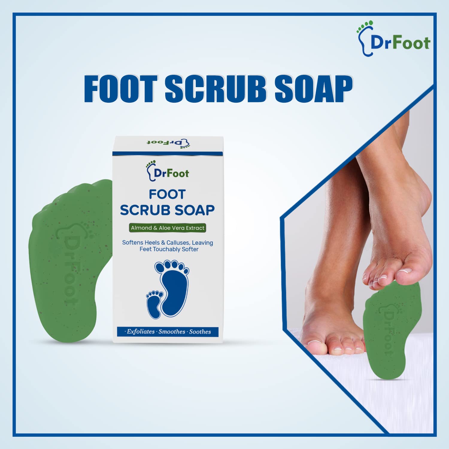 Dr Foot Foot Scrub Soap Repair Dry Cracked Heels, Dead Skin & Calluses Remover with Almond & Pure Aloe Vera Extracts – 100gm - Pack of 2 - (Pack of 10)