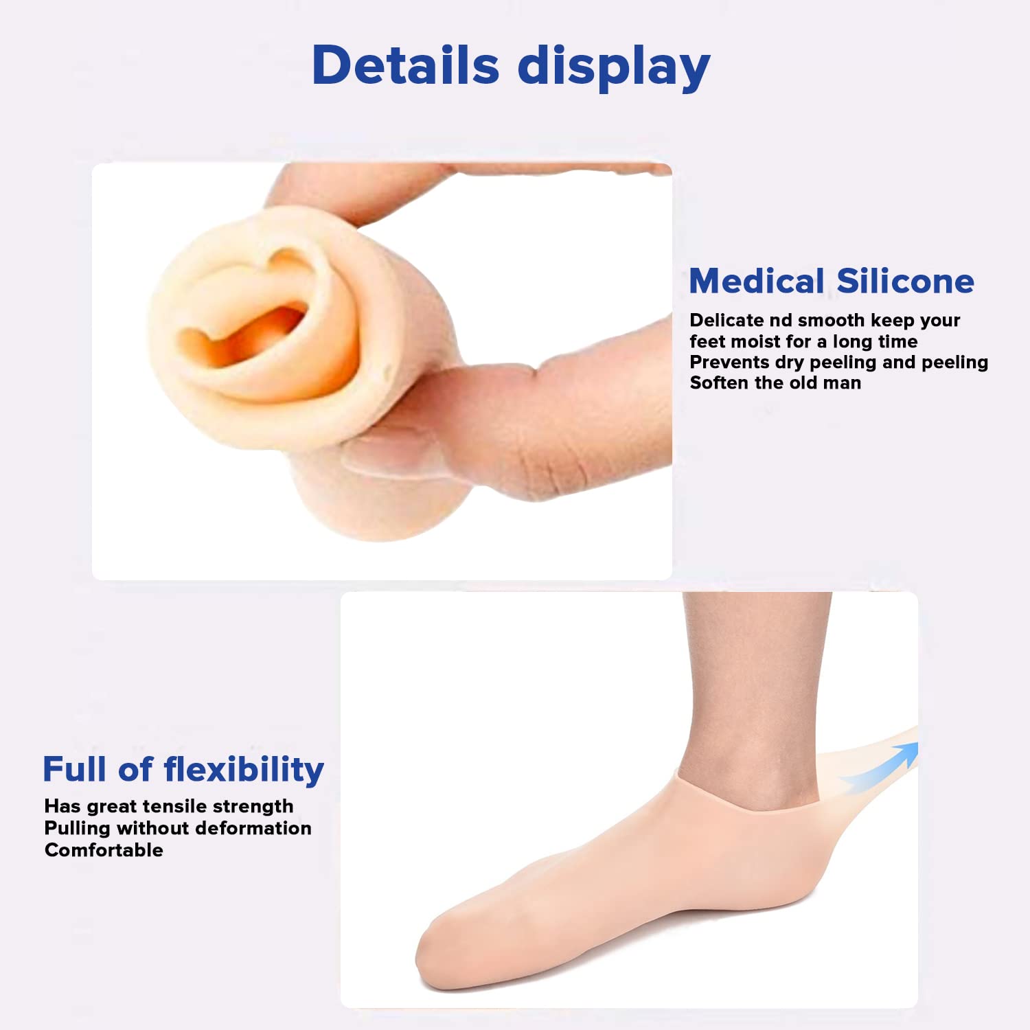 Dr Foot Silicone Moisturizing Heel Socks | For Dry, Cracked Heels, Rough Skin, Dead Skin, Calluses Remover | For Both Men & Women | Full Length, Small Size – 1 Pair