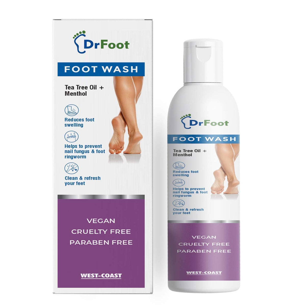 Dr Foot Wash with Tea Tree Oil, Menthol for Helps to Prevent Nail Fungus & Foot Ringworm, Clean & Refresh Your Feet, 100 ml