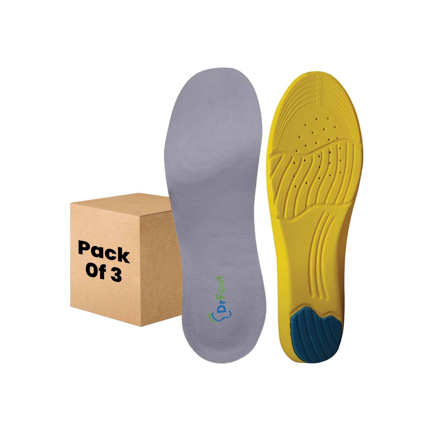 Dr Foot Gel Insoles Pair | For Walking, Running, Sports Shoes | All Day Comfort Shoe Inserts With Dual Gel Technology | Ideal Full-Length Sole For Every Shoe For Unisex- 1 Pair (Size - S) (Pack of 3)