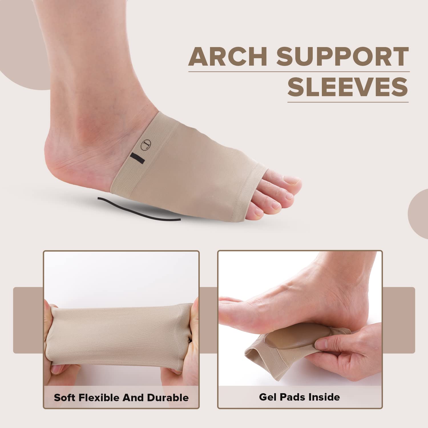 Dr Foot Arch Support Sleeve Cushion | For Plantar Fasciitis, Foot Pain, Muscle Relaxation, Fallen Arches | For Men & Women | Free Size With Beige Color -1 Pair (Pack of 5)