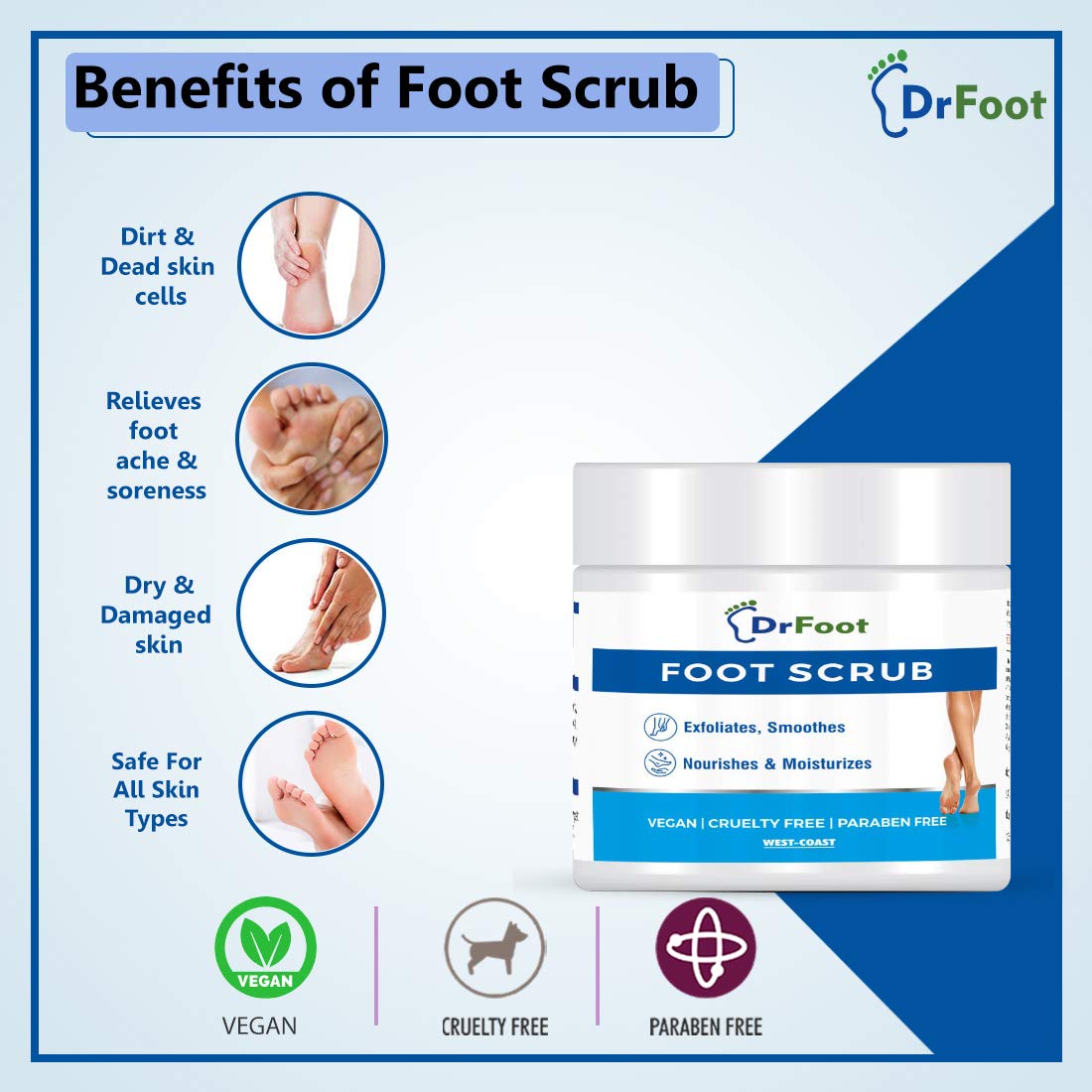 Dr Foot Foot Scrub with Tea Tree, Sweet Almond Oil | Exfoliator Dry Skin Remover, Softens for Thick Cracked Dry Heel Feet | Paraben Free - 100gm (Pack of 2)