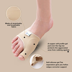 Dr Foot Bunion Corrector With Toe Separator | Effective For Toe Realignment | Relief Gel Pad Toe Brace Cushion | For Men & Women - Beige Color (Size – L) (Pack of 10)