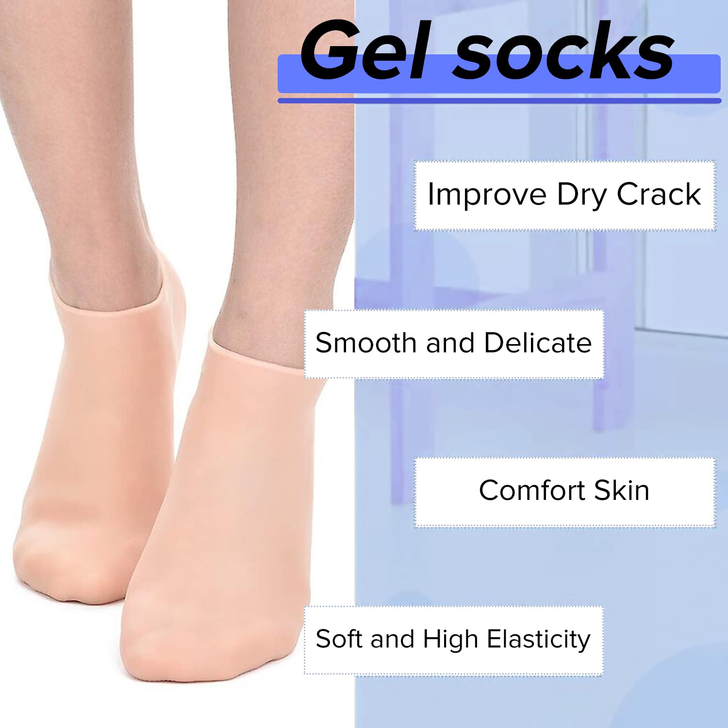 Dr Foot Silicone Socks | Anti Slip Silicone Moisturizing Socks | Dry Cracking Skin | For Both Men & Women | Full Length, Large Size – 1 Pair (Pack of 2)