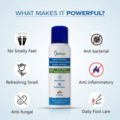 Dr Foot Anti-Fungal Odour Fighting Spray Powder with Neem Powder, Menthol Oil & Sandalwood | Ultimate Odour Neutralizer| Removes Bad Smell & Keep your foot Fresh and Dry – 130ml / 80gm
