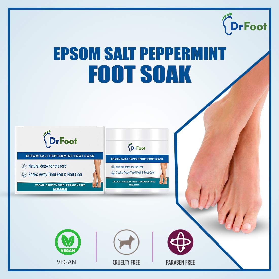 Dr Foot Epsom Salt Peppermint Crystals Foot Soak (Magnesium Sulphate) For Muscle Aches, Pain Relief, Relaxation, Spa Treatment for Bathing and Foot – 200gm (Pack of 5)