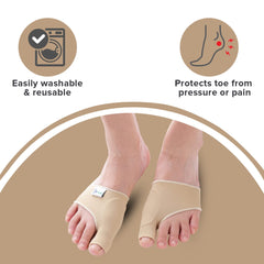 Dr Foot Bunion Corrector With Toe Separator | Effective For Toe Realignment | Relief Gel Pad Toe Brace Cushion | For Men & Women - Beige Color (Size – L) (Pack of 2)