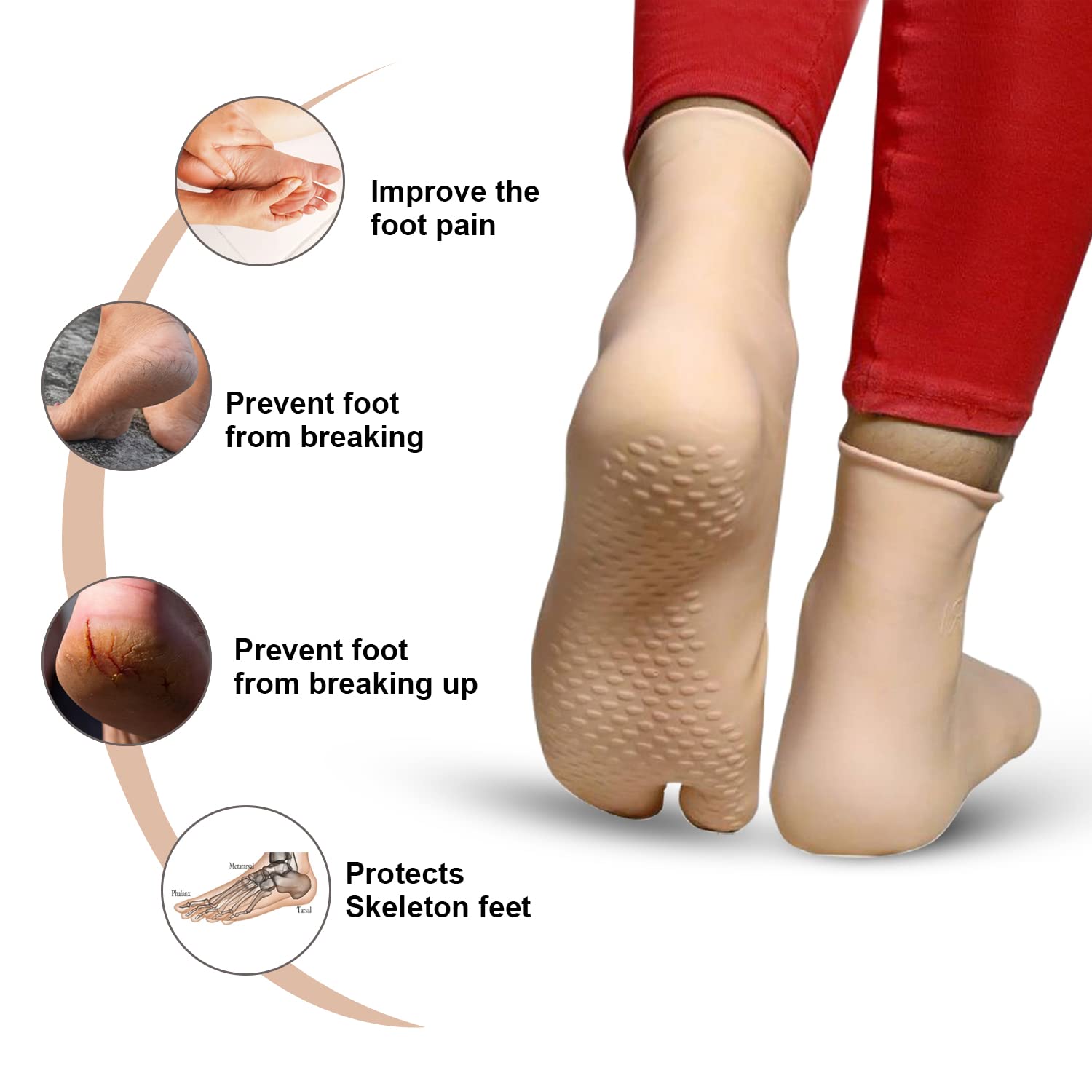 Dr Foot Silicone Socks | Anti Slip Silicone Moisturizing Socks | Dry Cracking Skin | For Both Men & Women | Full Length, Medium Size – 1 Pair