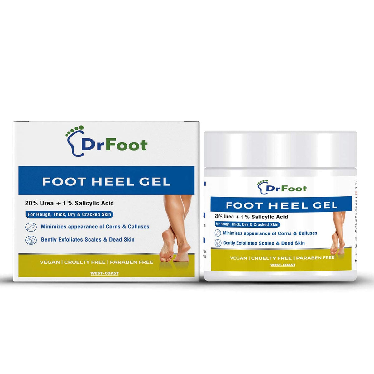 Dr Foot, Foot Heel Gel 20% Urea and 1% Salicylic Acid Moisturizes Callus Cracked Rough Dry Dead Skin and Corns Softens Thick Painful Nails - 100gm