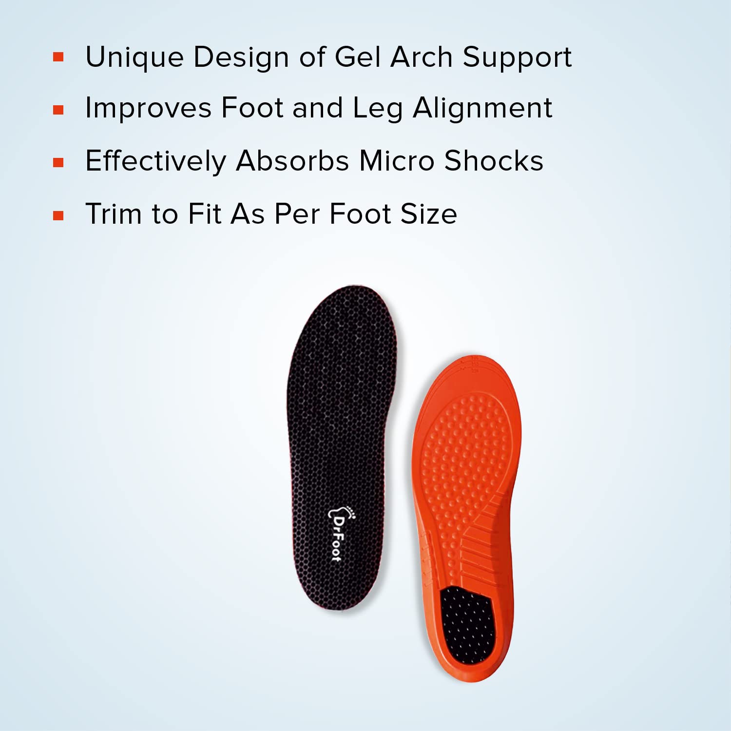 Dr Foot Arch Support Gel Insole Pair | For All-Day Comfort | Shoe Inserts for Flat Feet, High Arch, Foot Pain | Full-Length Orthotics | For Men & Women – 1 Pair (Medium Size) (Pack of 10)