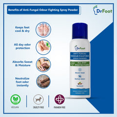 Dr Foot Anti-Fungal Odour Fighting Spray Powder with Neem Powder, Menthol Oil & Sandalwood | Ultimate Odour Neutralizer| Removes Bad Smell & Keep your foot Fresh and Dry – 130ml / 80gm