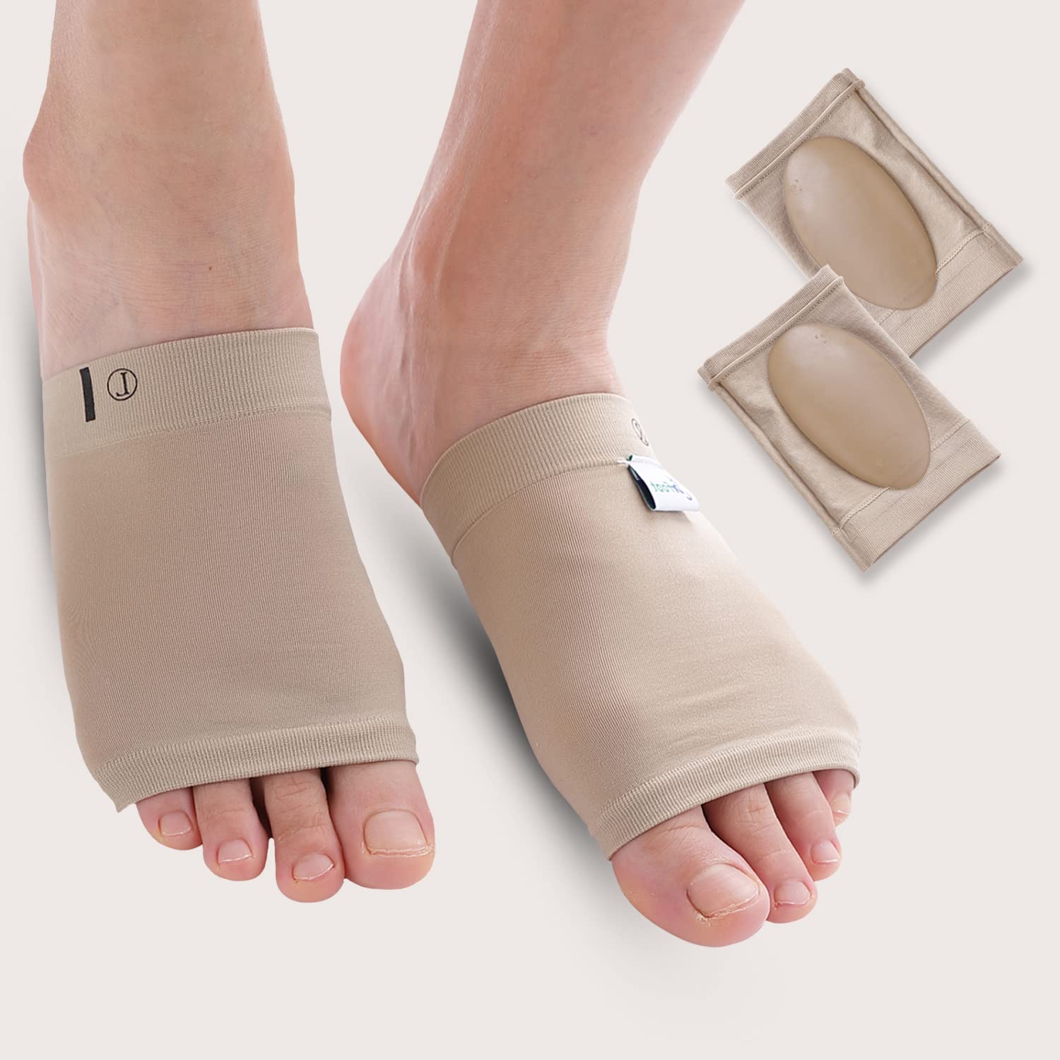 Dr Foot Arch Support Sleeve Cushion | For Plantar Fasciitis, Foot Pain, Muscle Relaxation, Fallen Arches | For Men & Women | Free Size With Beige Color -1 Pair (Pack of 5)