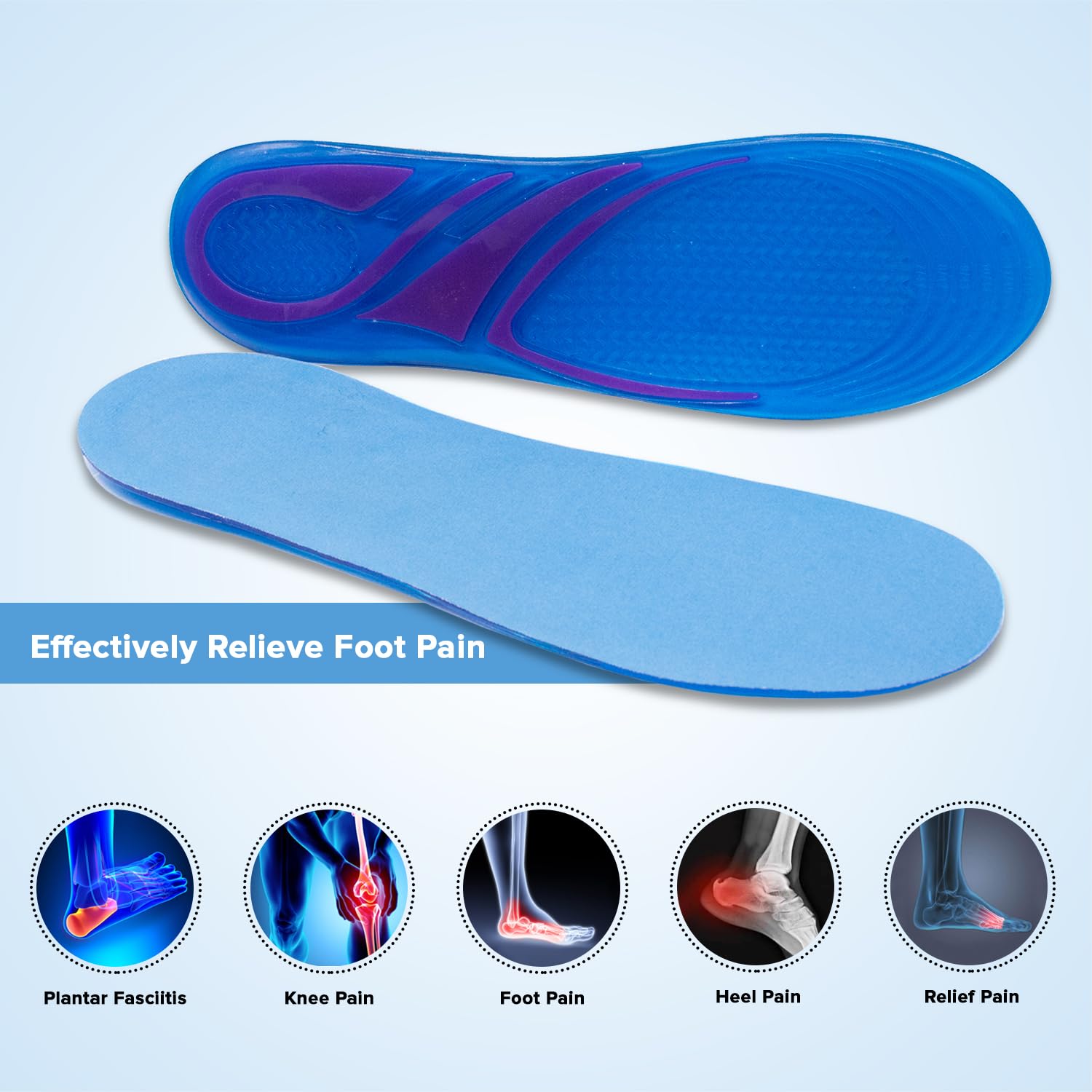 Dr Foot Massaging Gel Ultra Thin Insoles |Thin and Comfortable Inserts for Enhanced Foot Massage |For Walking, Running | For Men & Women - 1 Pair (Large Size)