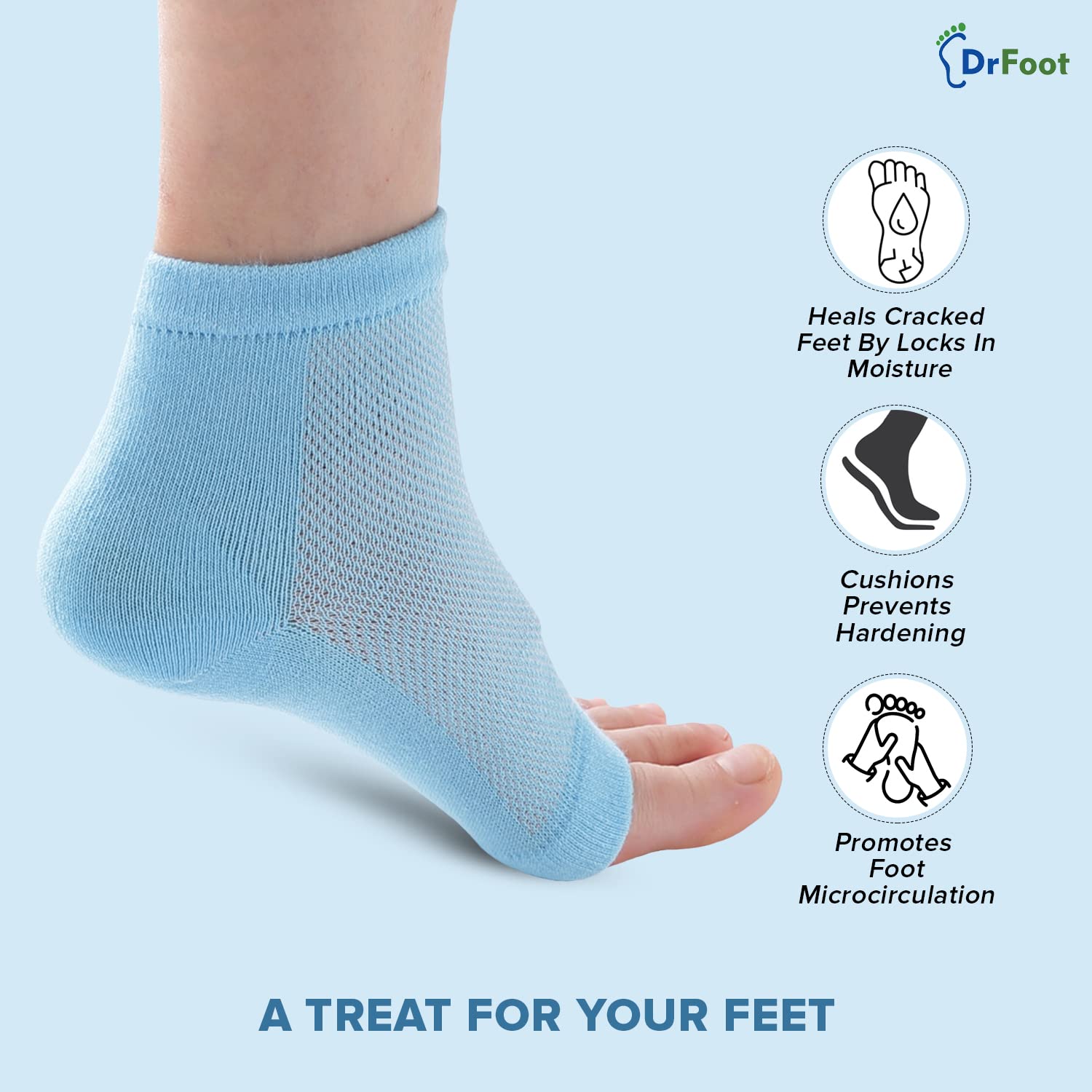 Dr Foot Silicone Gel Heel Socks | Silicone Gel Moisturizer Heel Sleeves To Smooth & Soften Rough Cracked Heels & Dry Feet Or Irritated Heels| For Men & Women | Free Size – 1 Pair (Pack of 3)