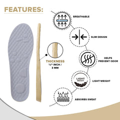 Dr Foot Odor-Fighting Insoles | For Odor Free, Sweat Absorption, Breathable, Comfortable Massage| Latex Insoles for Deodorizing and Comfort | For Men & Women - 1 Pair (Medium Size)