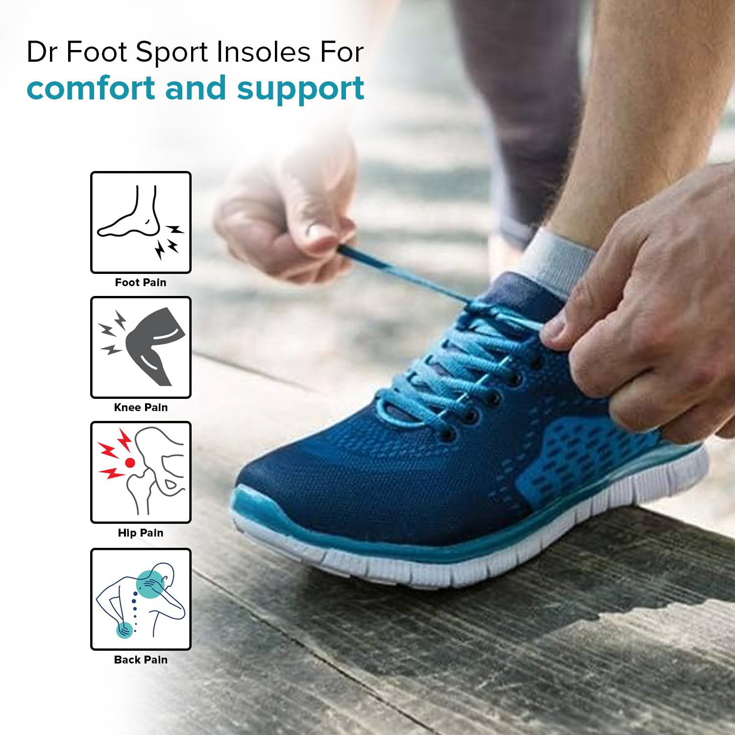 Dr Foot Sport Insole | Support Shock Absorption, Cushioning Sports | Enhance Performance and Comfort for Running, Hiking, Working | Fits Running Shoes | For Men & Women - 1 Pair (Large Size)