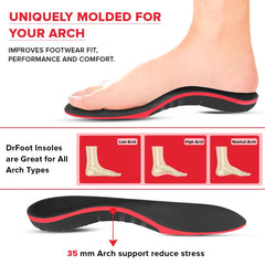 Dr Foot High Arch Support Insoles | Shoe Inserts For Plantar Fasciitis, Flat Feet, Feet Pain, Heel Spur Pain |For All Day Comfort & Support & Shock Absorption | For Men and Women -1 Pair (Small Size)