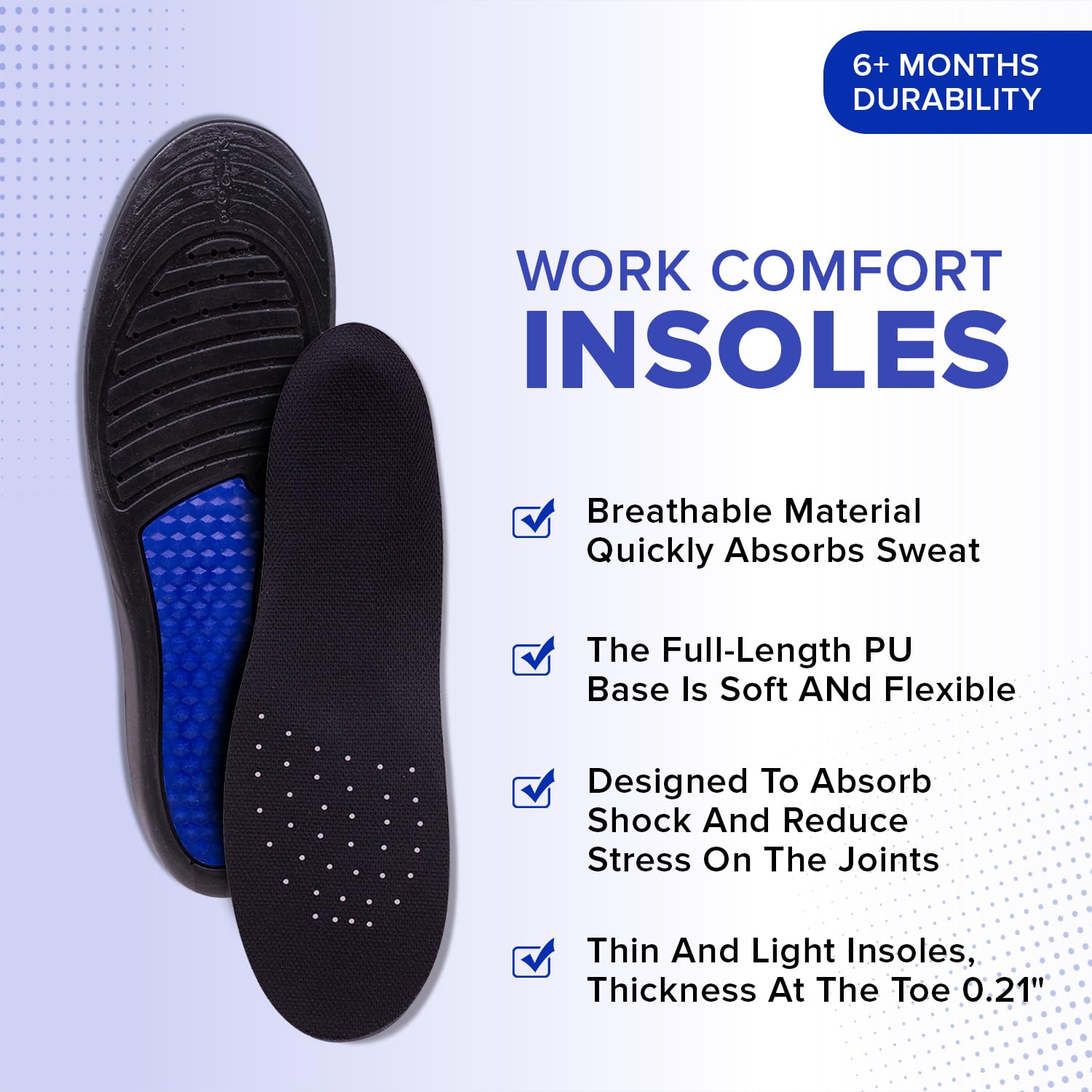 Dr Foot Work Insoles |For Foot Pain Relief – Work Boot Insole | Experience Comfort and Shock Absorption | for All-Day Support in Your Shoes | Available For Men & Women - 1 Pair (Small Size)