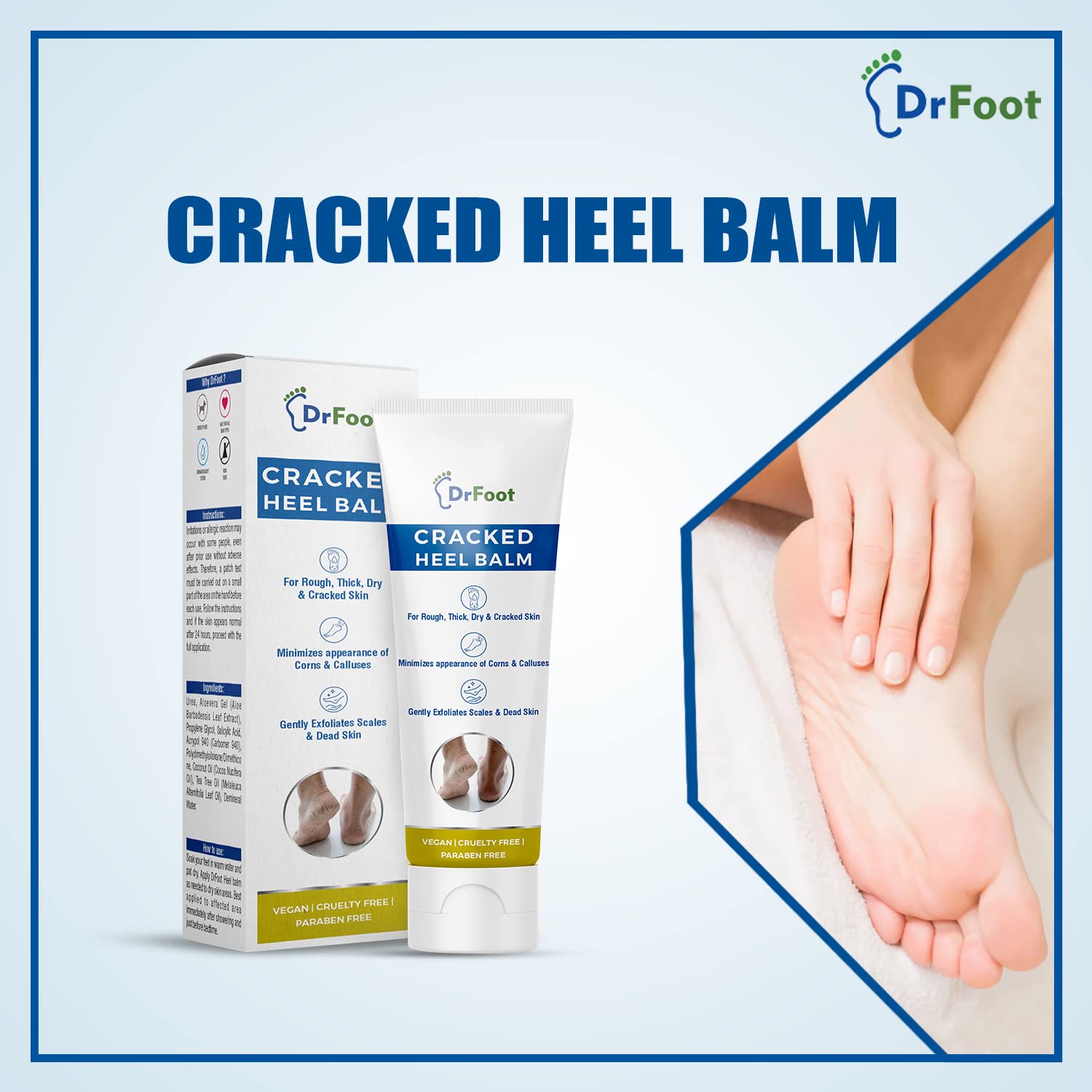 Dr Foot Cracked Heel Balm with Urea, Aloe Vera Gel & Tea Tree Oil for Rough, Thick, Dry, Cracked Skin | Cure and Moisturizes for Healthy Feet – 50gm (Pack of 3)