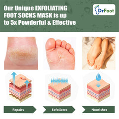 Dr Foot Exfoliating Foot Mask Sock with Urea, Lactic & Glycolic Acid and Aloe Vera - 1 Pair (Pack of 5)