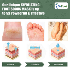 Dr Foot Exfoliating Foot Mask Sock with Urea, Lactic & Glycolic Acid and Aloe Vera - 1 Pair (Pack of 3)