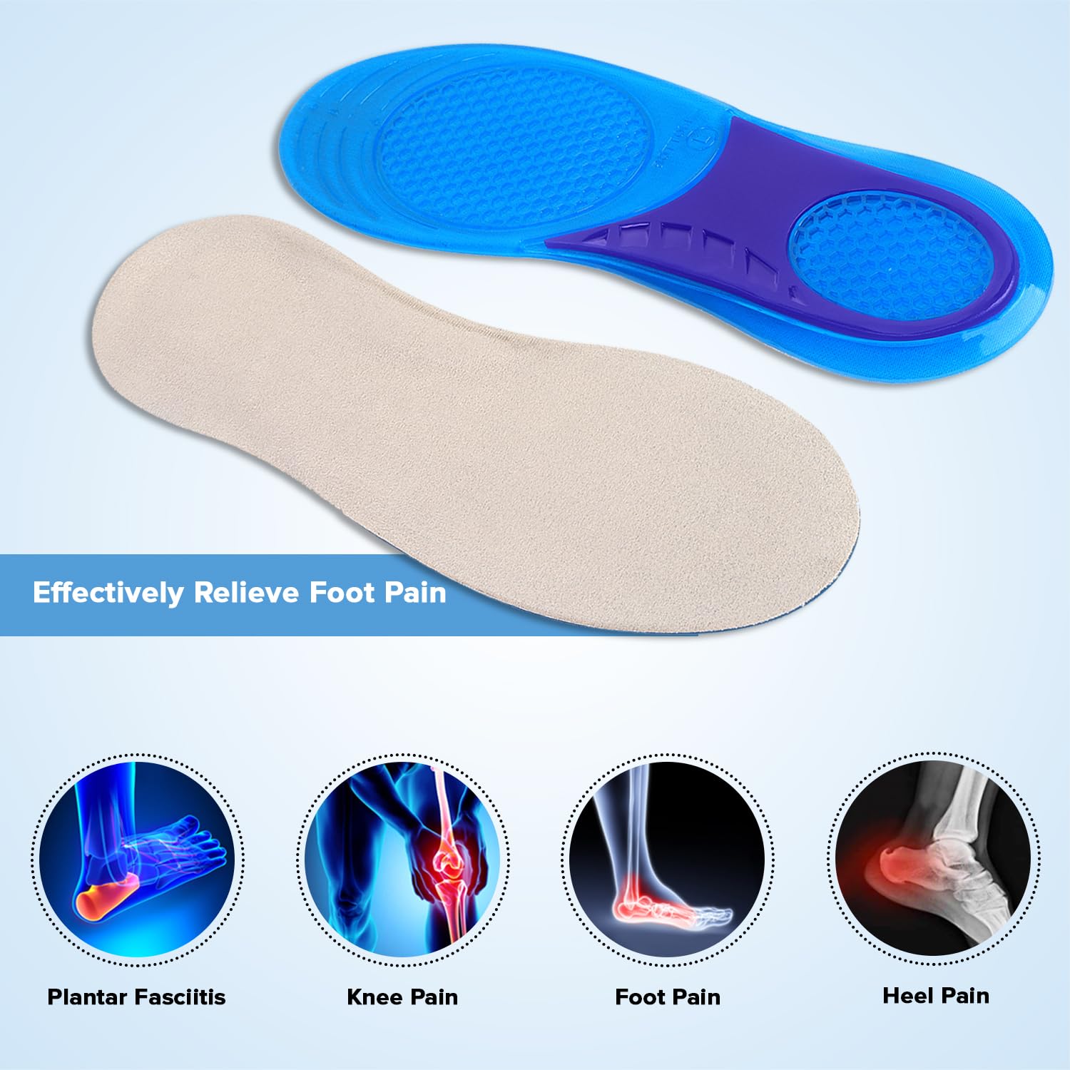 Dr Foot Energizing Comfort with Massaging Gel Insoles | TPE Insoles For Softness And Breathability | Revitalize Your Feet with Comfort and Massage | For Men & Women - 1 Pair - (Large Size)