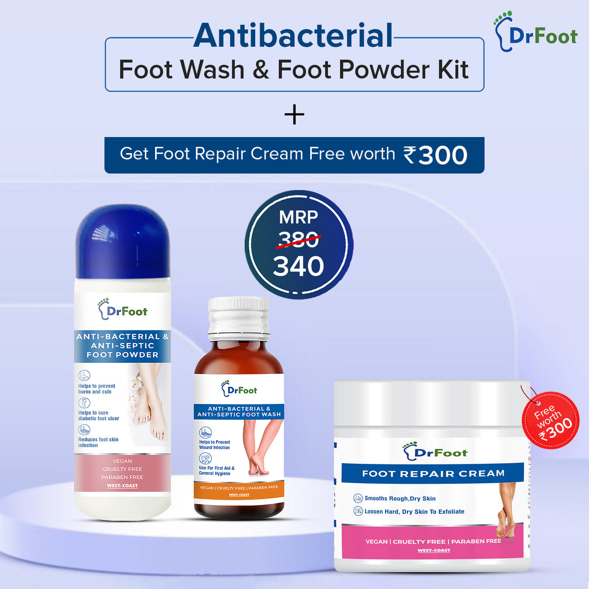 Buy Antiseptic Antibacterial Foot Wash & Foot Powder Get 1 Foot Repair Cream Free